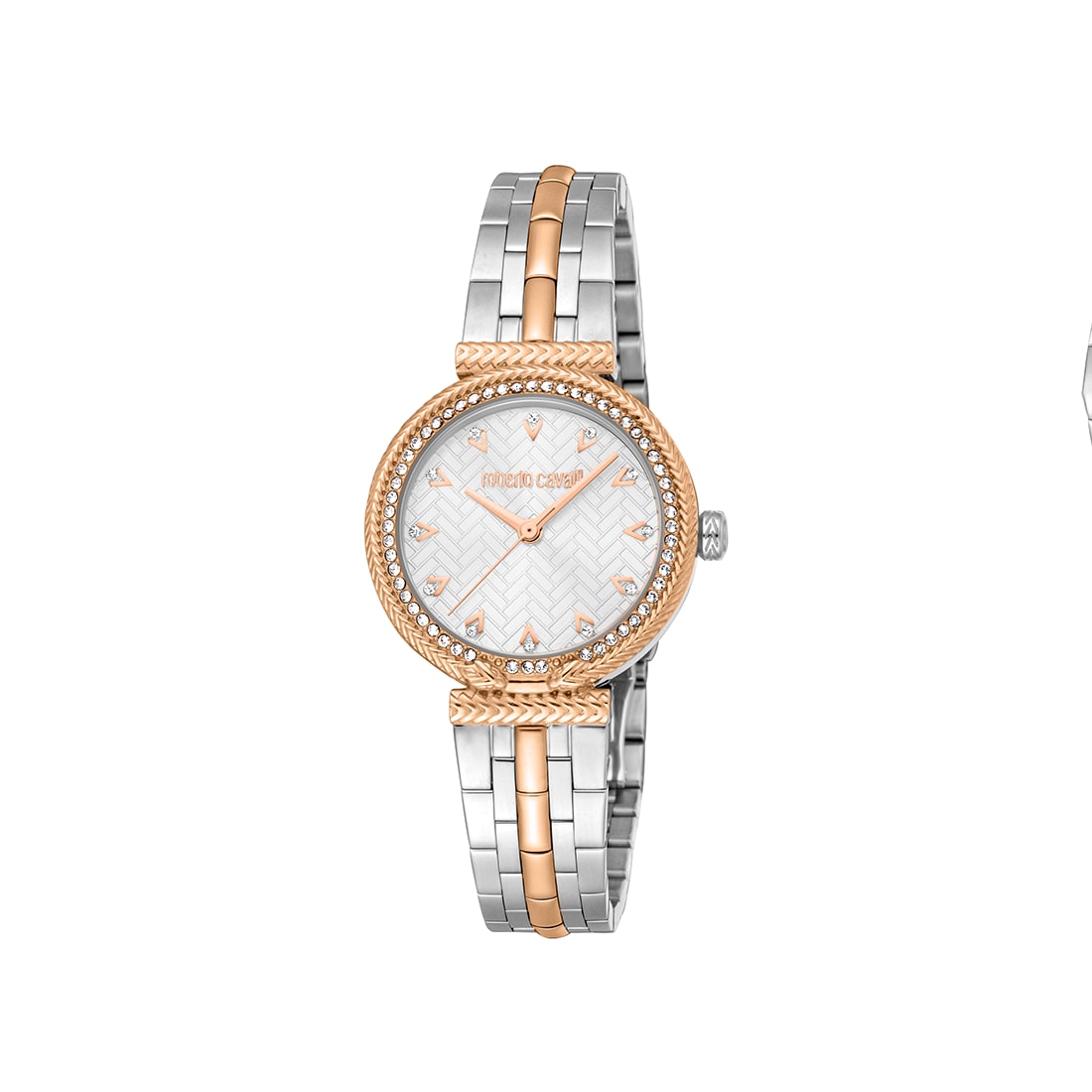 Roberto Cavalli Chiarezza Snake Core White Dial Two Tone Strap Watch RC5L078M0075-0