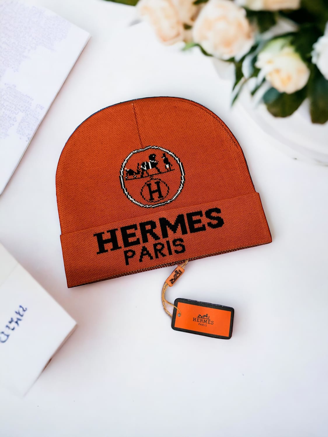 Hermes Orange Premium Edition Cashmere Beanie-1