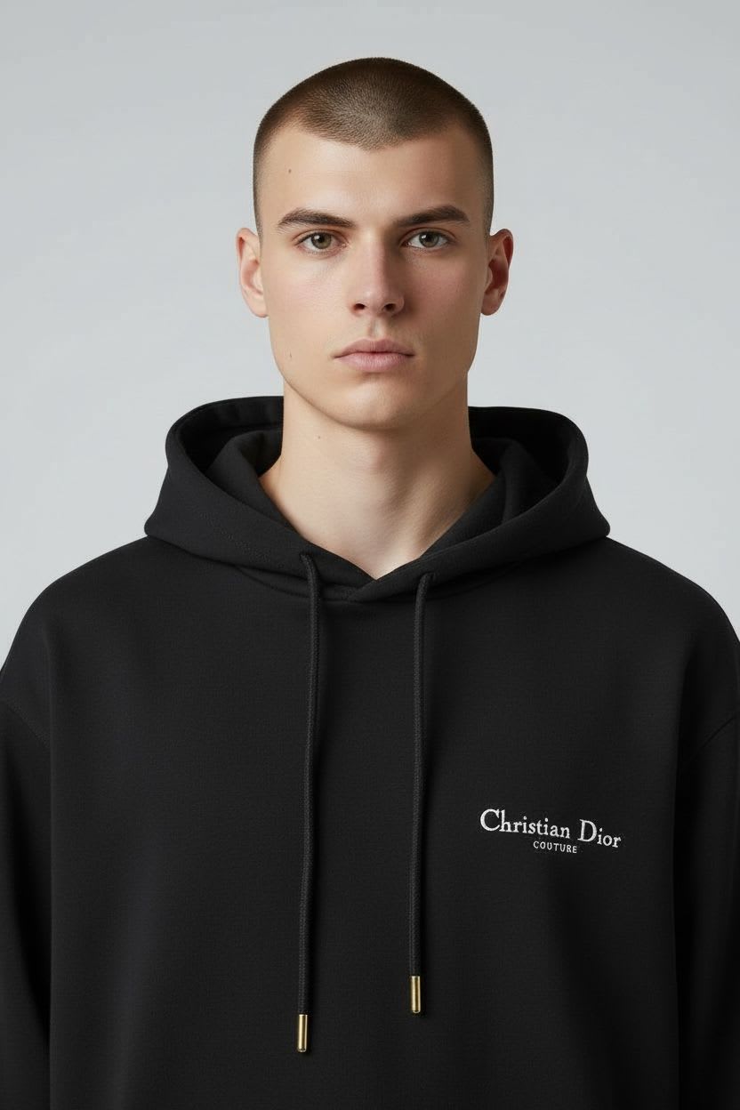 Christian Dior Black Embroidery Logo Premium Quality Hoodie-2