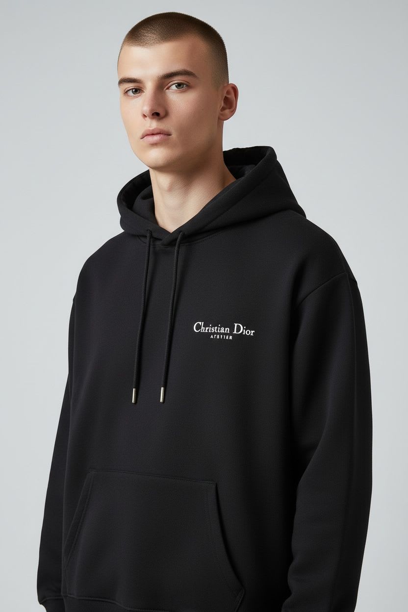 Christian Dior Black Embroidery Logo Premium Quality Hoodie-1