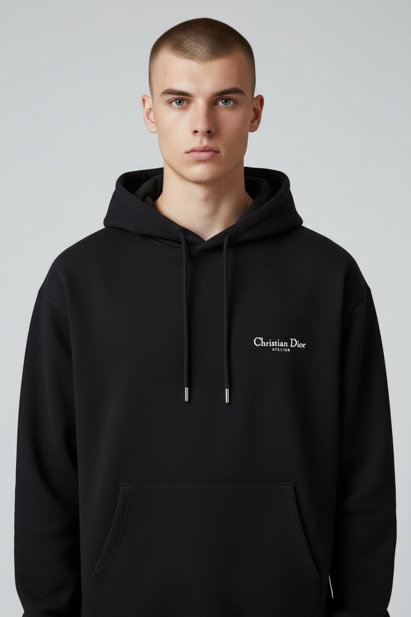 Christian Dior Black Embroidery Logo Premium Quality Hoodie-3