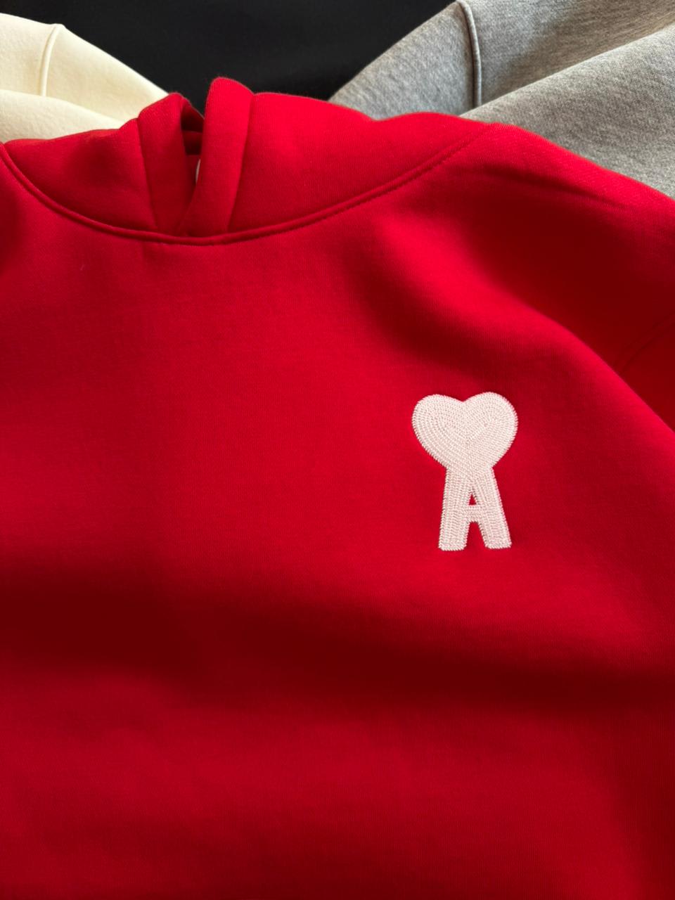 Ami Red Embroidery Logo Hoodie-0