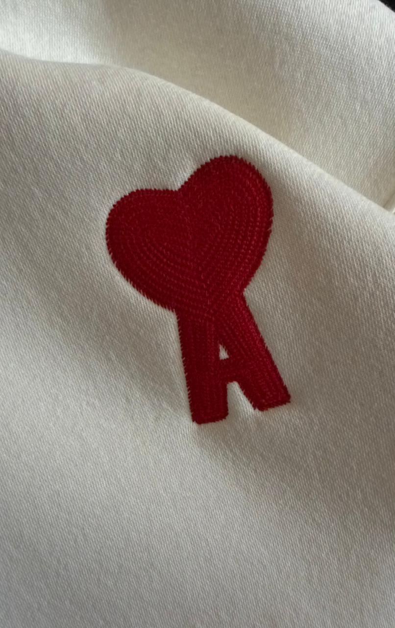 Ami White Embroidery Logo Hoodie-2