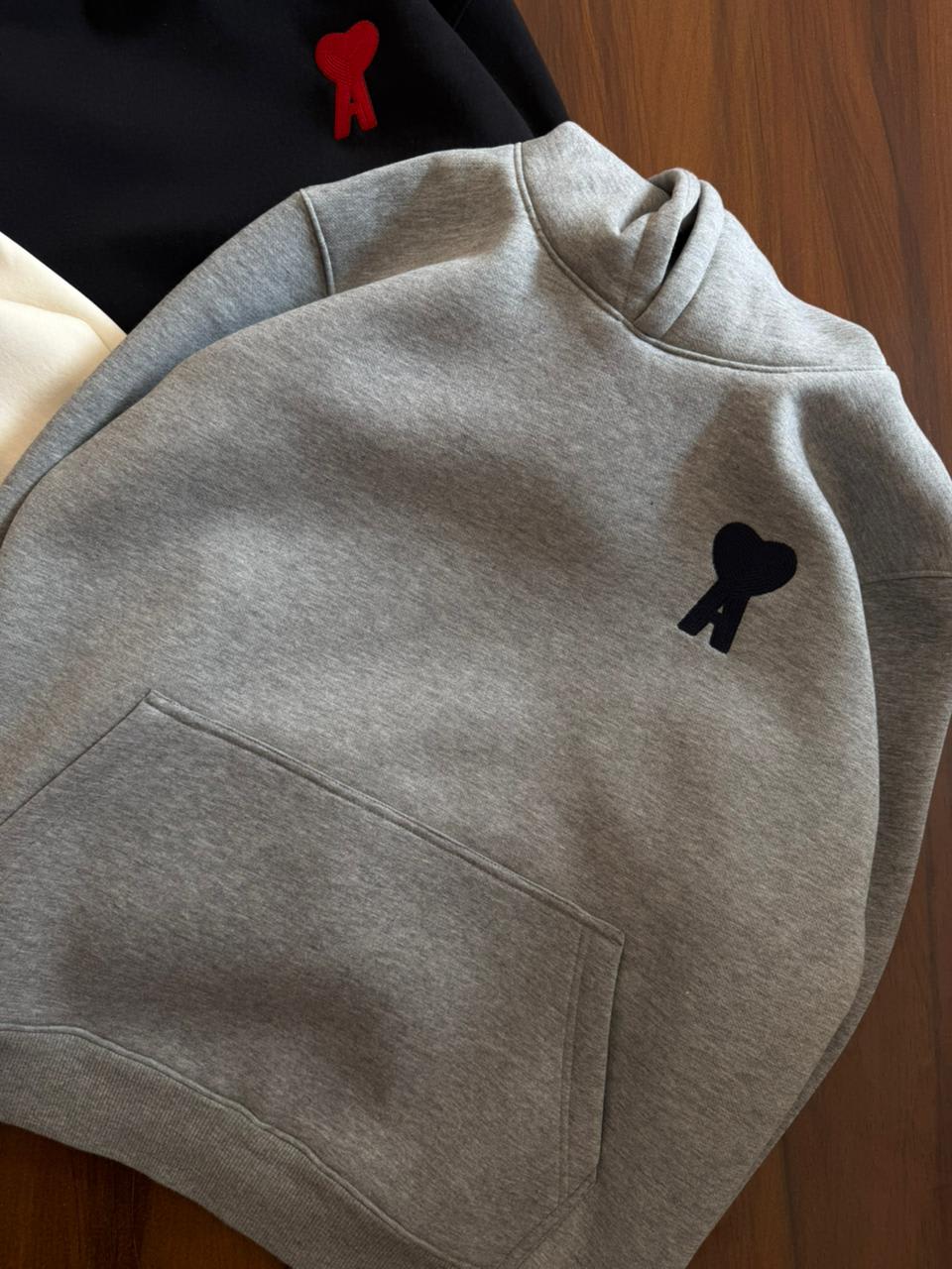Ami Grey Embroidery Logo Hoodie-1