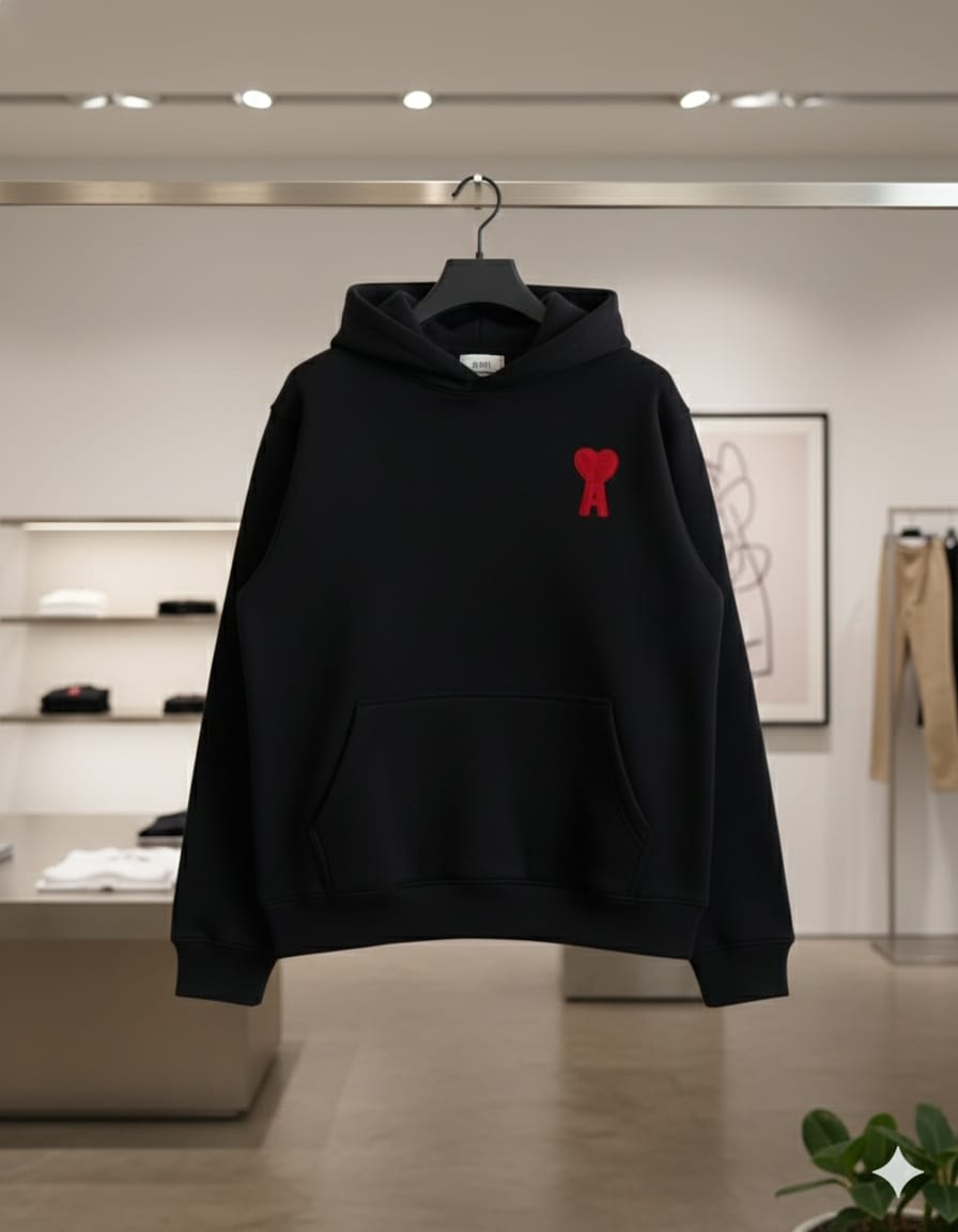 Ami Black Embroidery Logo Hoodie-1