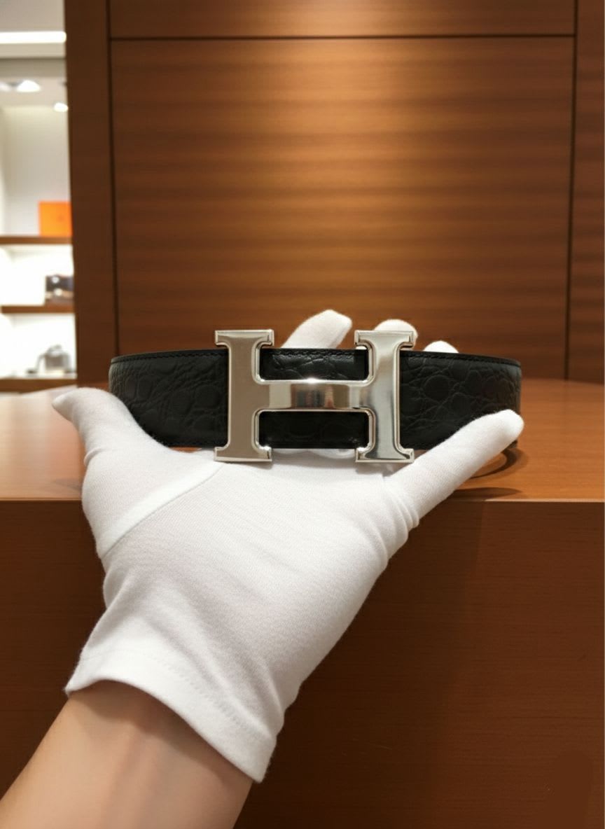 Hermes Silver Premium Quality Leather Belt-1