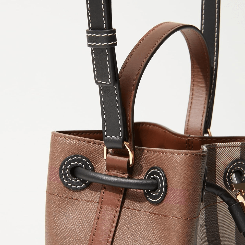 Burberry Dark Birch Brown Checked Bucket Bag-6