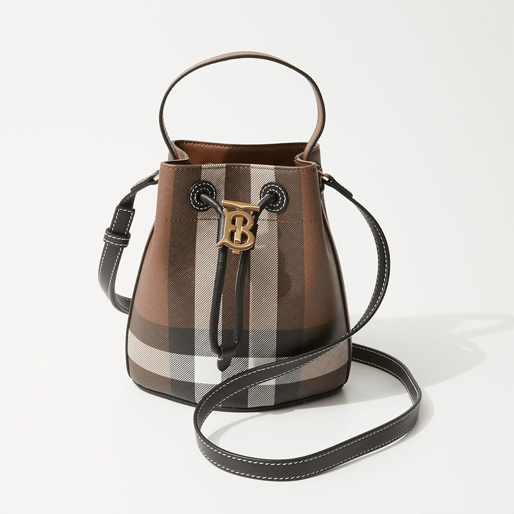 Burberry Dark Birch Brown Checked Bucket Bag-0