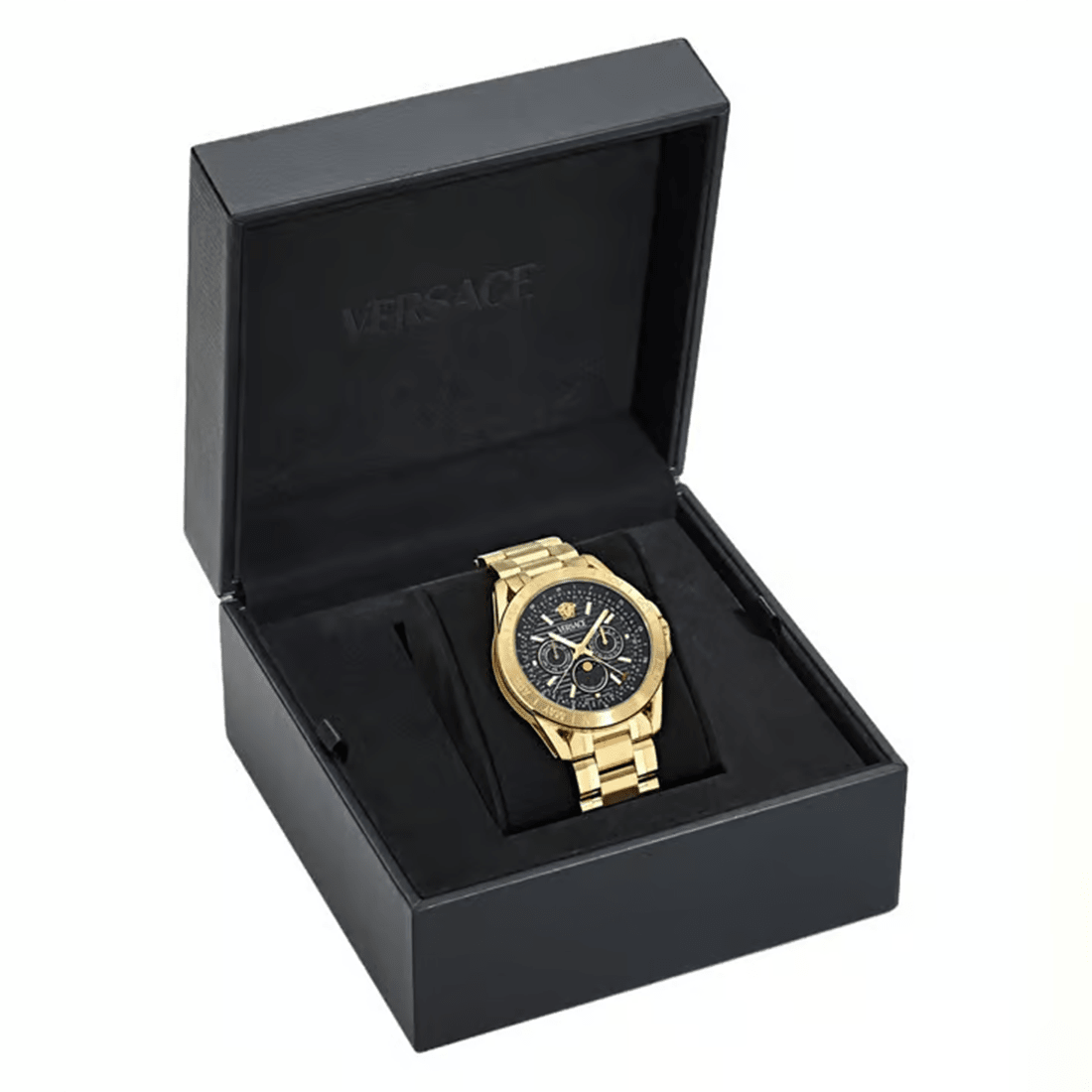 Versace Black Round Dial Analog Multifunction Chrono Moonphase Men Watch - VE0K00425-3