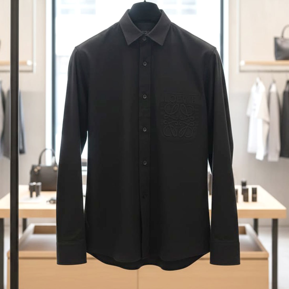 Loewe Embroidered Black Premium Cotton Shirt-1