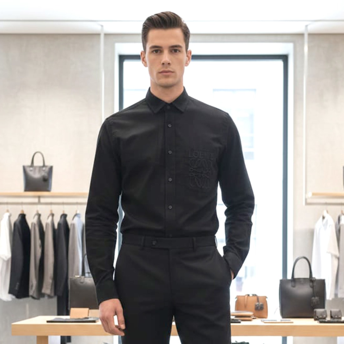 Loewe Embroidered Black Premium Cotton Shirt-2