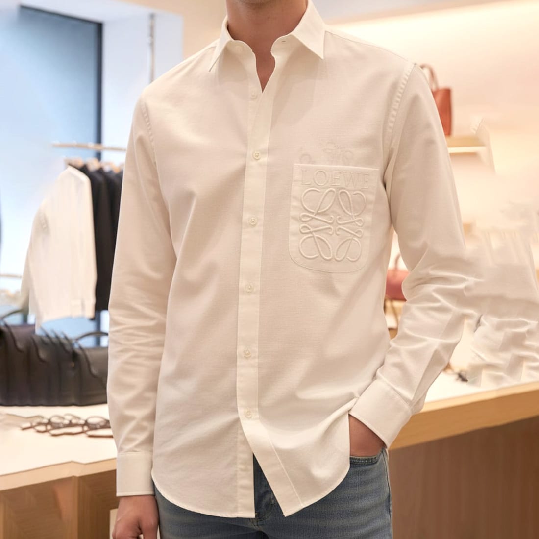Loewe Embroidered White Premium Cotton Shirt-0