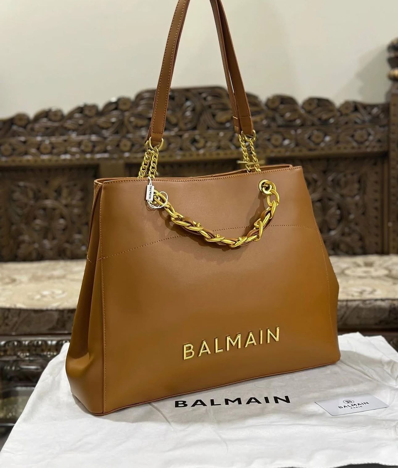 トートバッグ BALMAIN Woman Tote bags Brown DN1FF810TDCS GEM B-Army 42 canvas tote bag with leather details - Women | BALMAIN