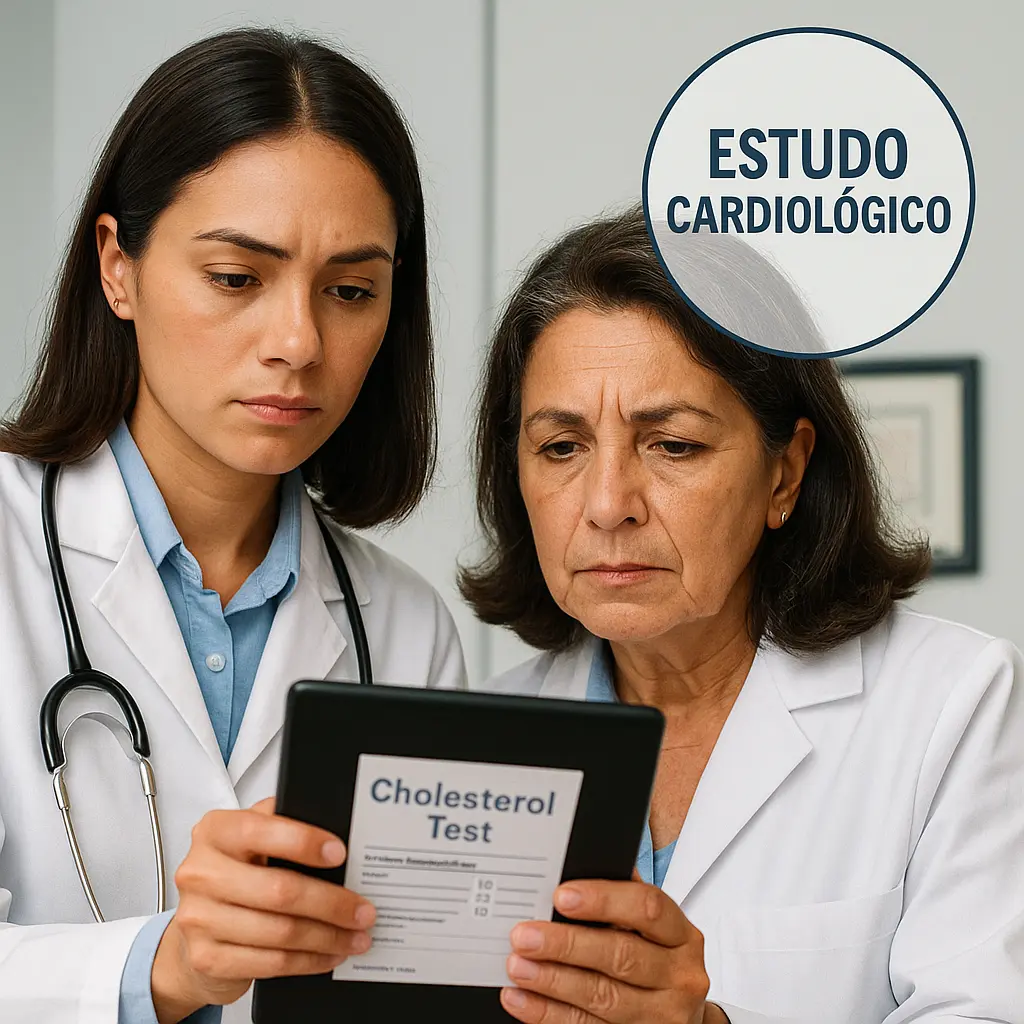 Médicas analisando dados sobre colesterol