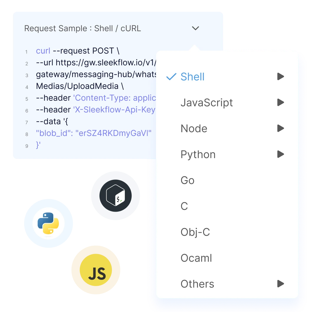 Messaging API Integration with code samples in popular languages