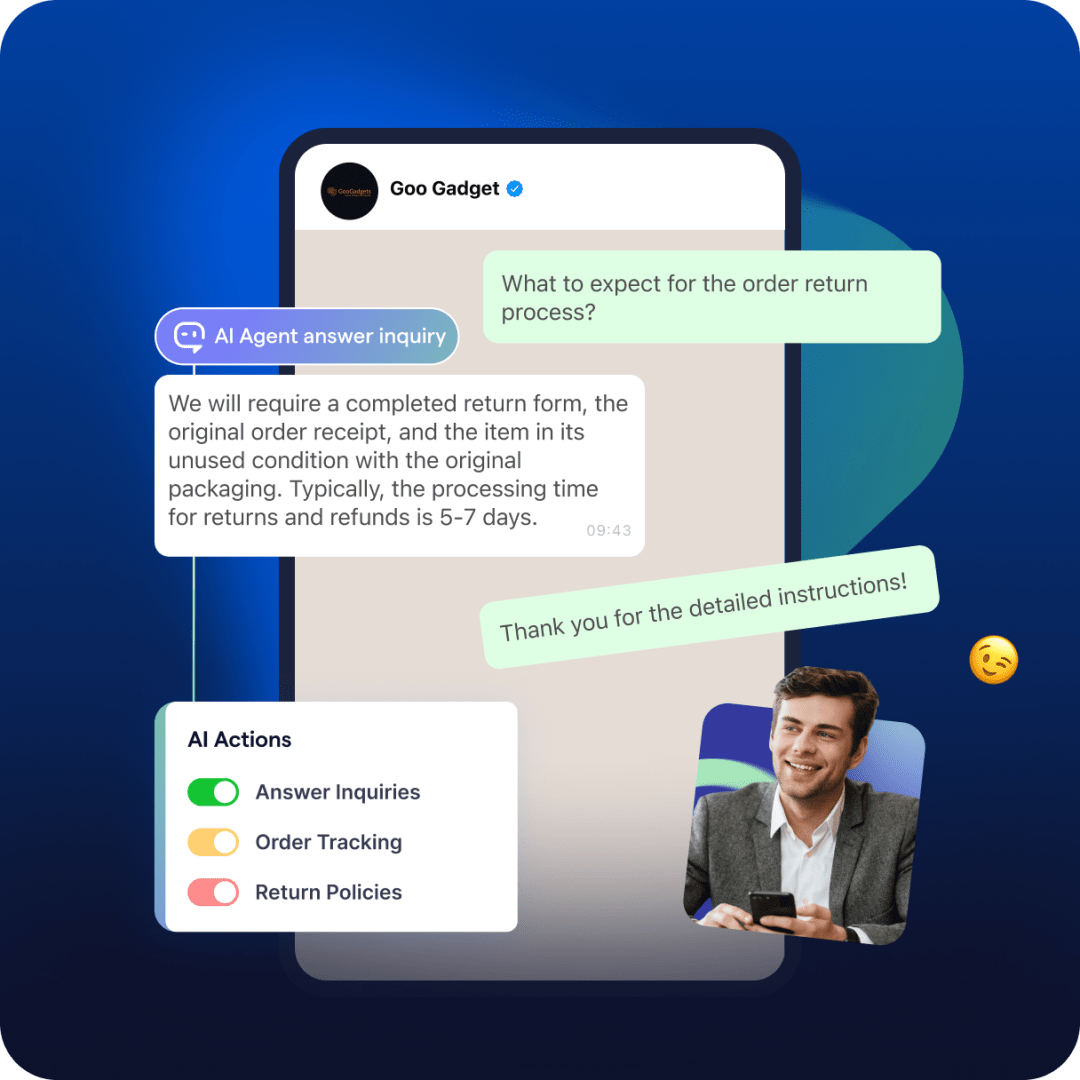 AI assistant to resolve support issues instantly handling order tracking, return policies, and FAQs