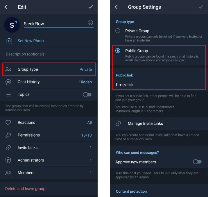 How to generate a Telegram Group Link or Telegram Channel Link