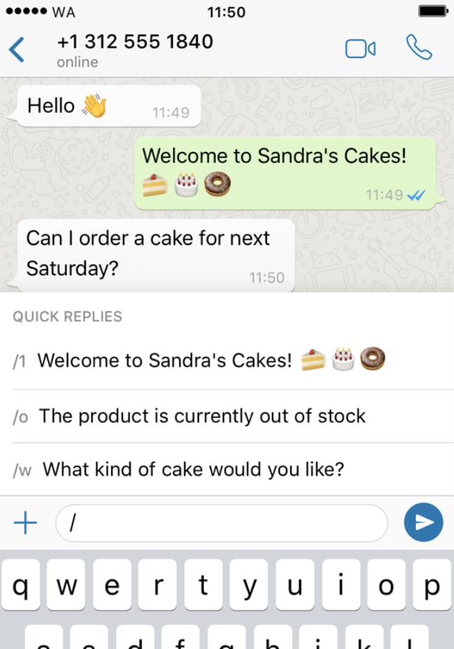 Quick replies examples on WhatsApp