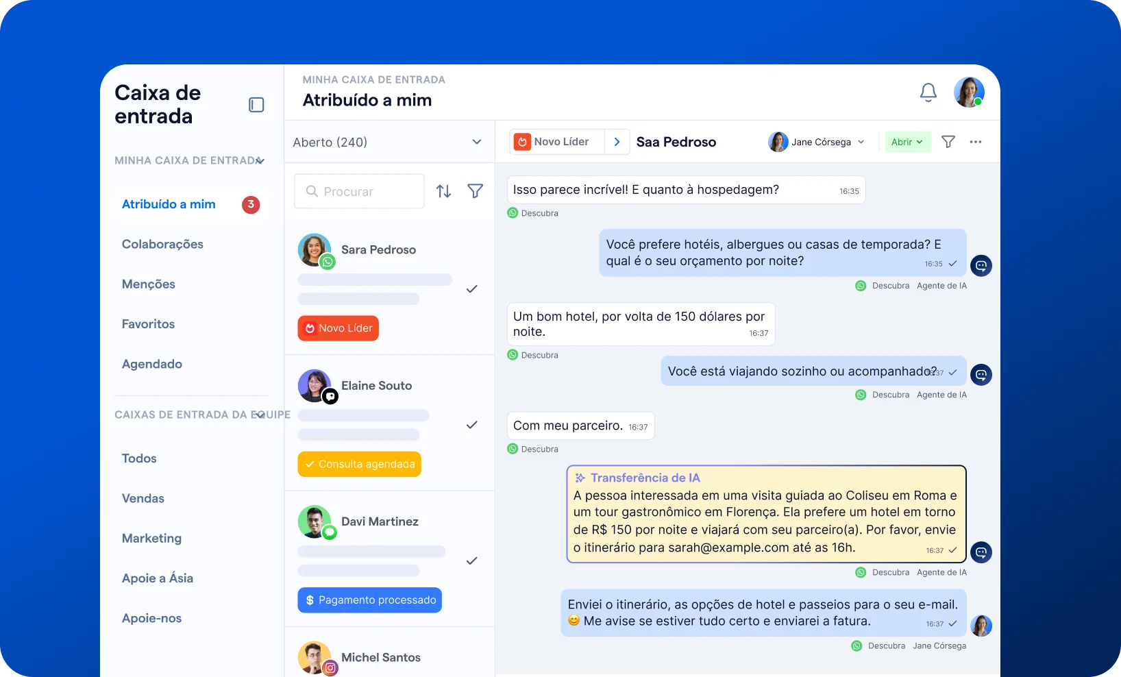 Example of inbox window on onmichannel platform SleekFlow with customer conversation
