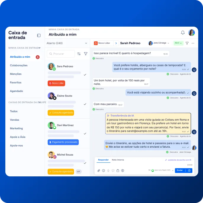 Example of inbox window on onmichannel platform SleekFlow with customer conversation