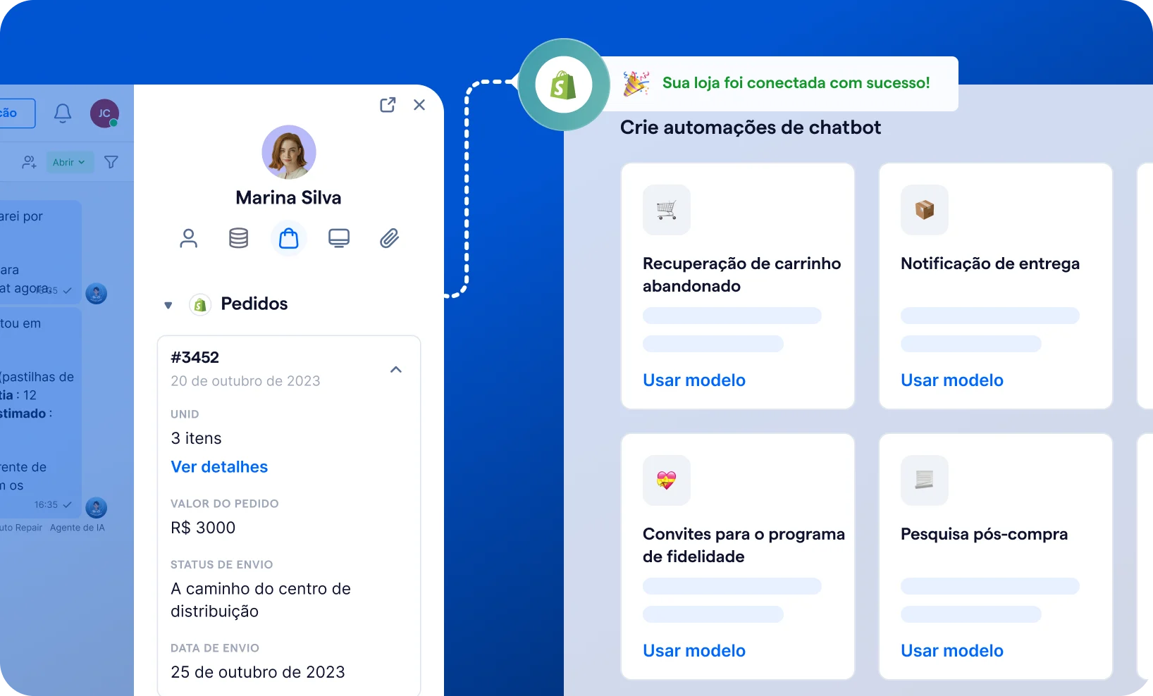 Example of customer file with details and automations available with AI agents