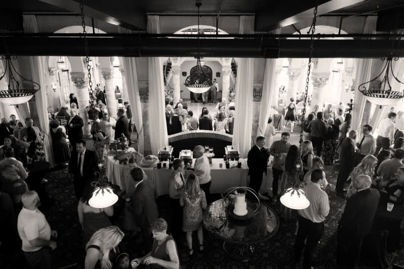Guests at a wedding reception in the hall