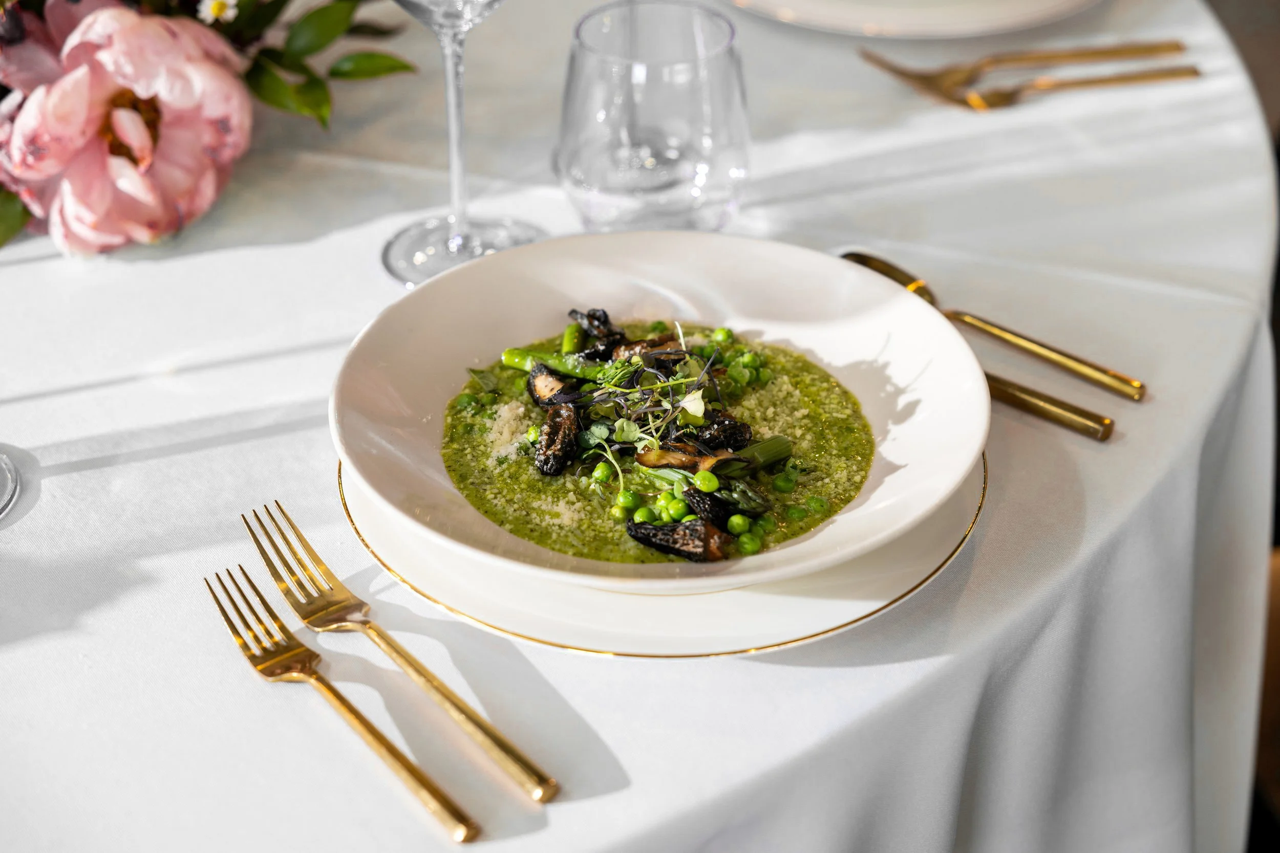 Plate of artfully presented catered food