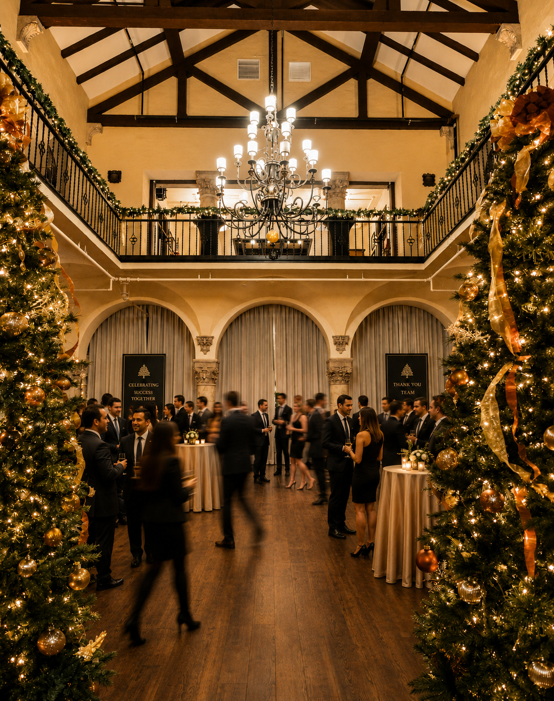 The hall, set for a corporate event