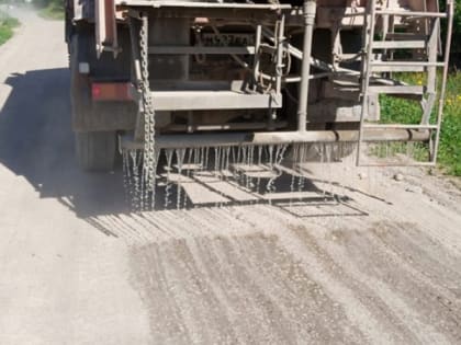 Пыльную дорогу в карельском поселке обработали хлористым кальцием
