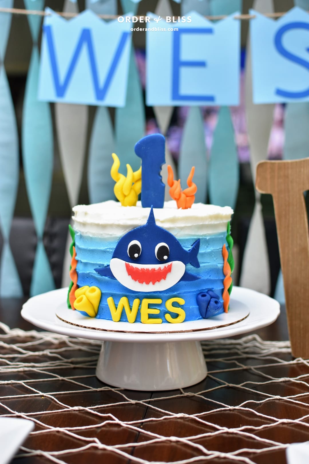 Baby shark first birthday cake