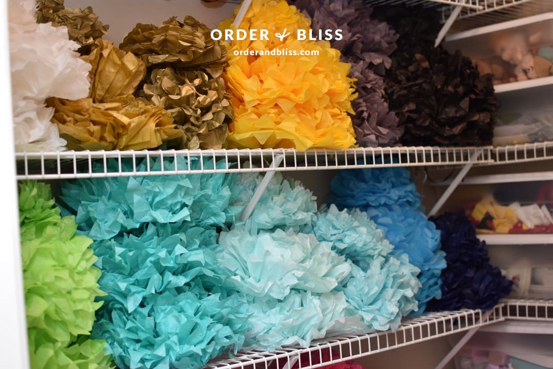 Color coordinated shelves in a Phoenix photography studio