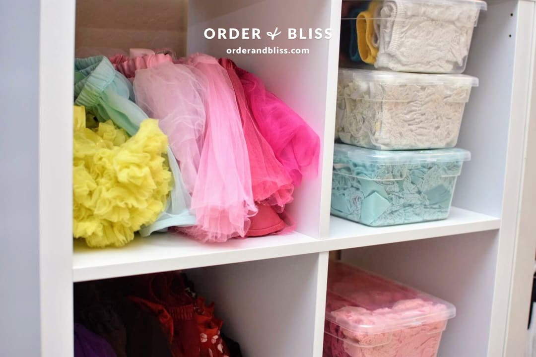 Organized prop shelves in a Phoenix photography studio