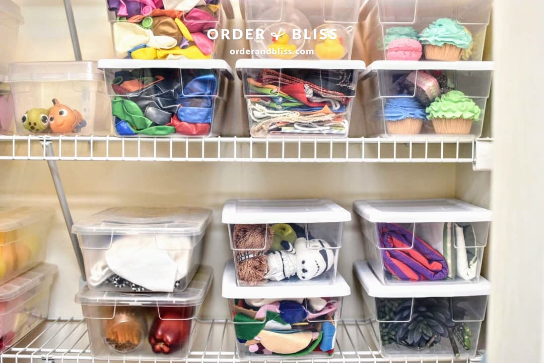 Organized bins in a Phoenix photography studio