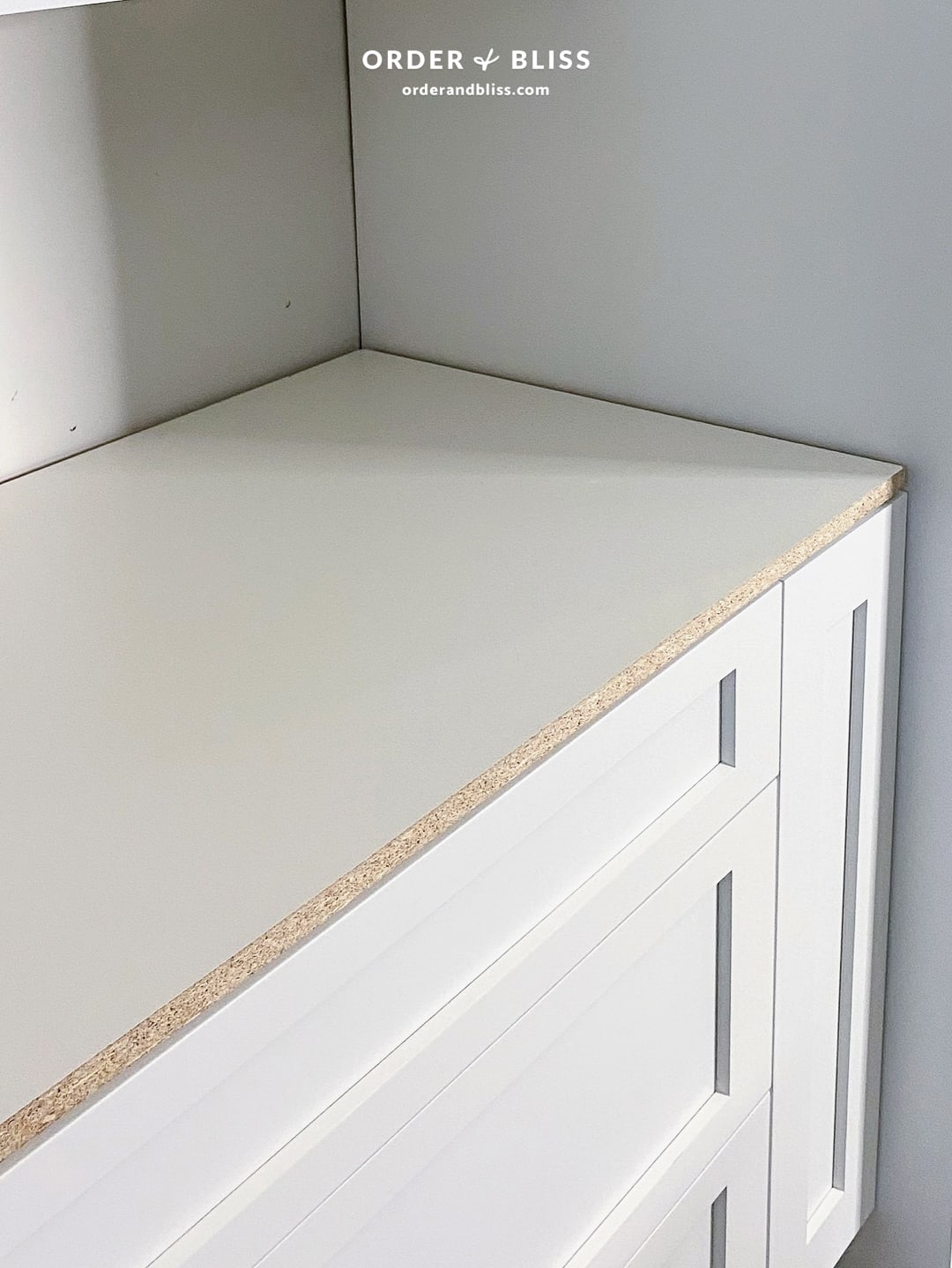 Temporary kitchen countertops using white melamine