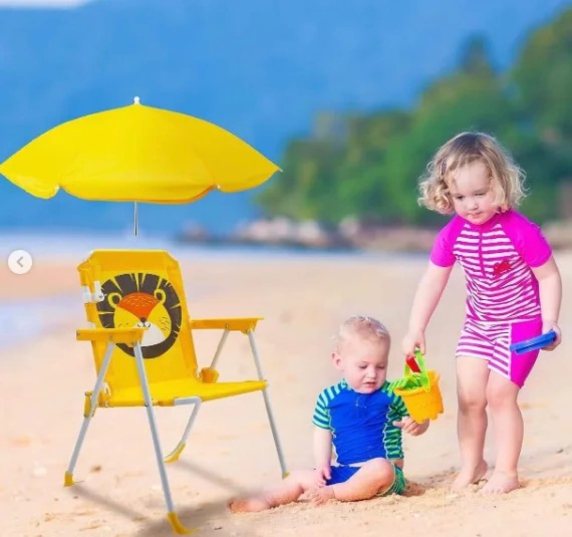 Kids Folding Beach Chair with Umbrella – Fun Lion Design 2