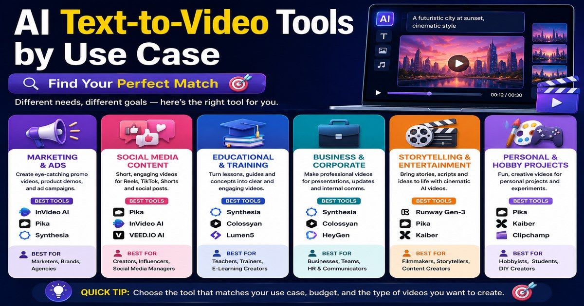 AI Text-to-Video Tools by Use Case (Find Your Perfect Match)