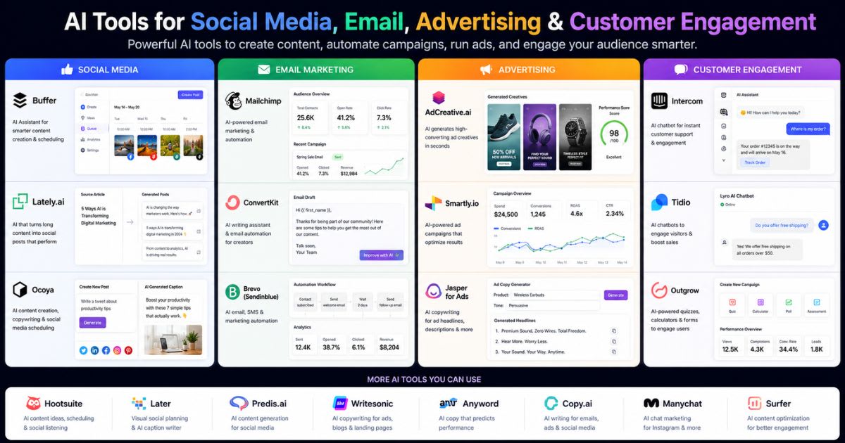 AI Tools for Social Media, Email, Advertising & Customer Engagement