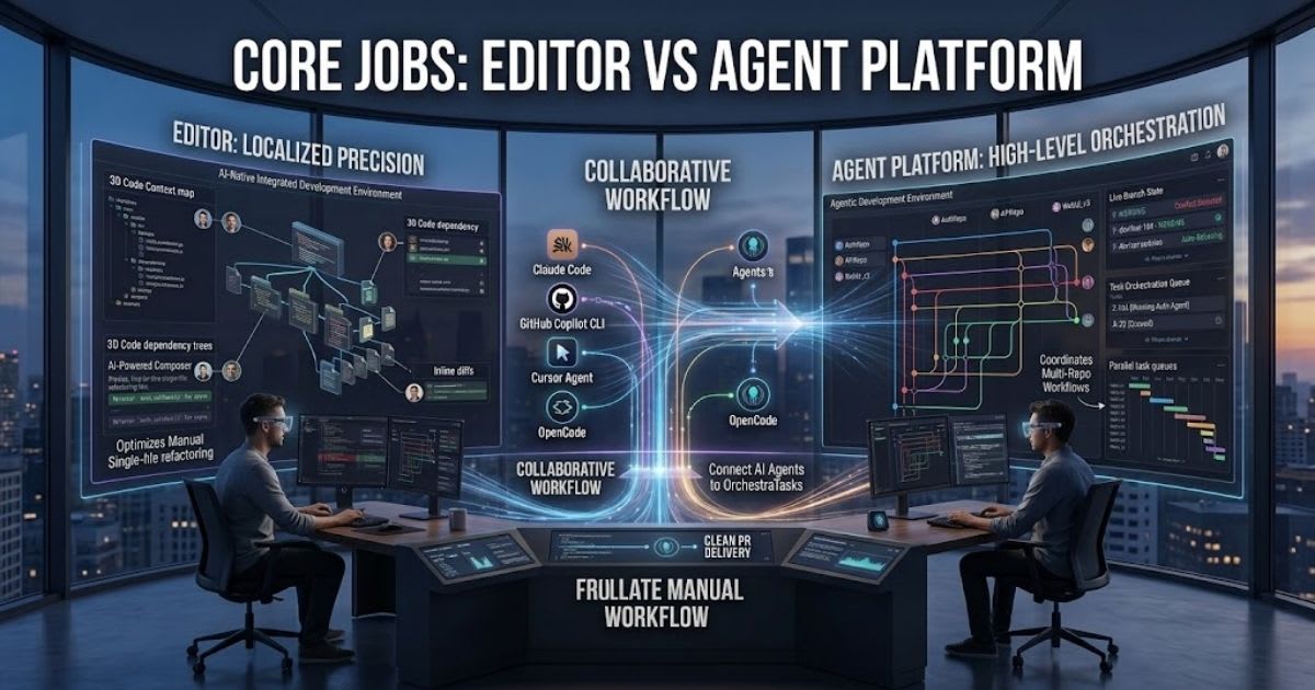Core Jobs: Editor vs Agent Platform