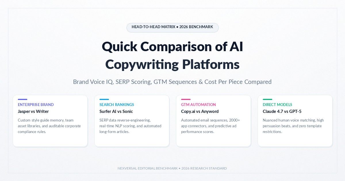 Quick Comparison of AI Copywriting Platforms