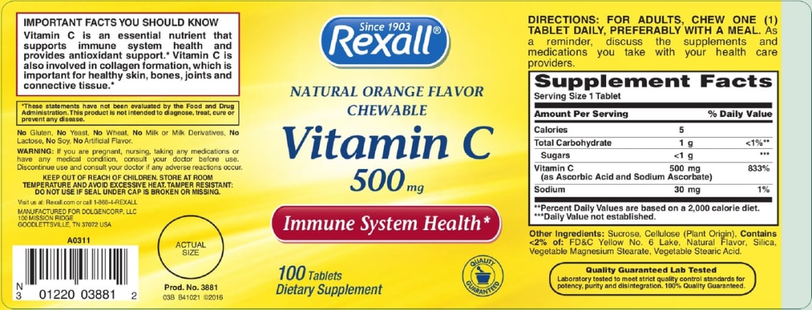 Natural Orange Flavor Chewable Vitamin C 500 mg from Rexall