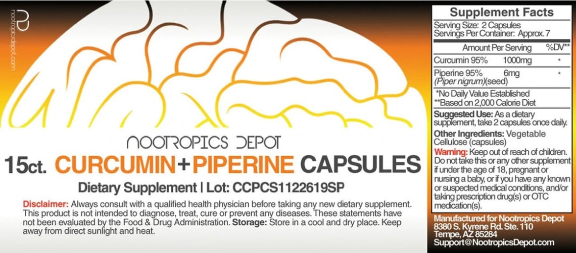 Curcumin + Piperine Capsules from Nootropics Depot