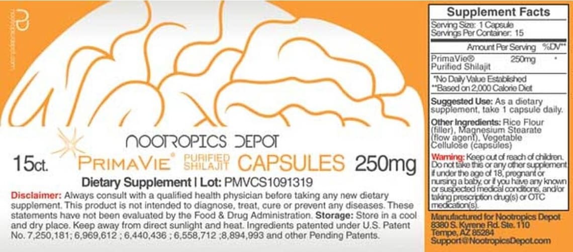 PrimaVie Purified Shilajit Capsules 250 mg from Nootropics Depot