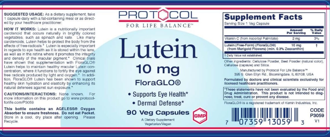 Lutein 10 mg from Protocol For Life Balance