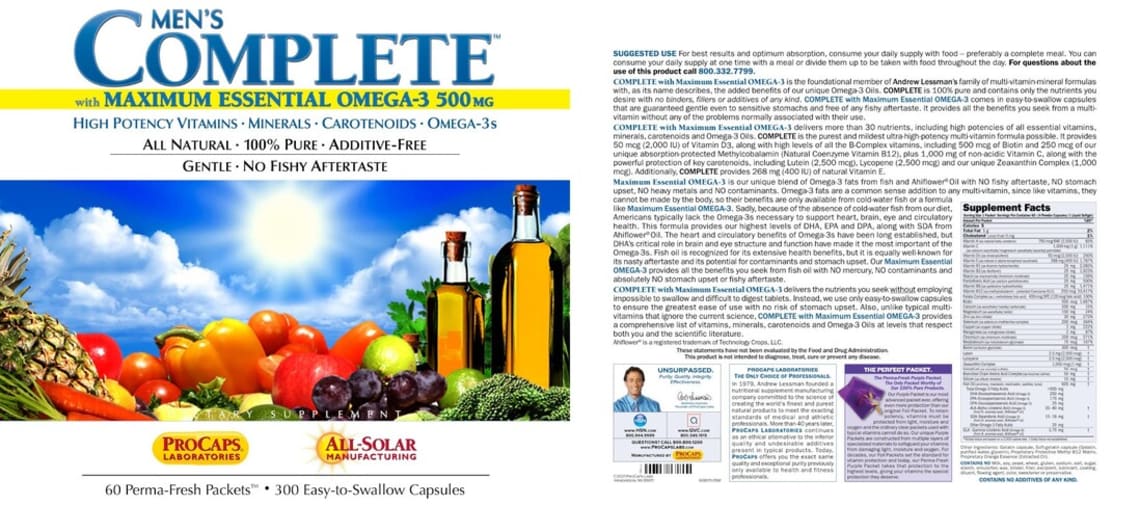 Men's Complete with Maximum Essential Omega-3 500 mg from ProCaps