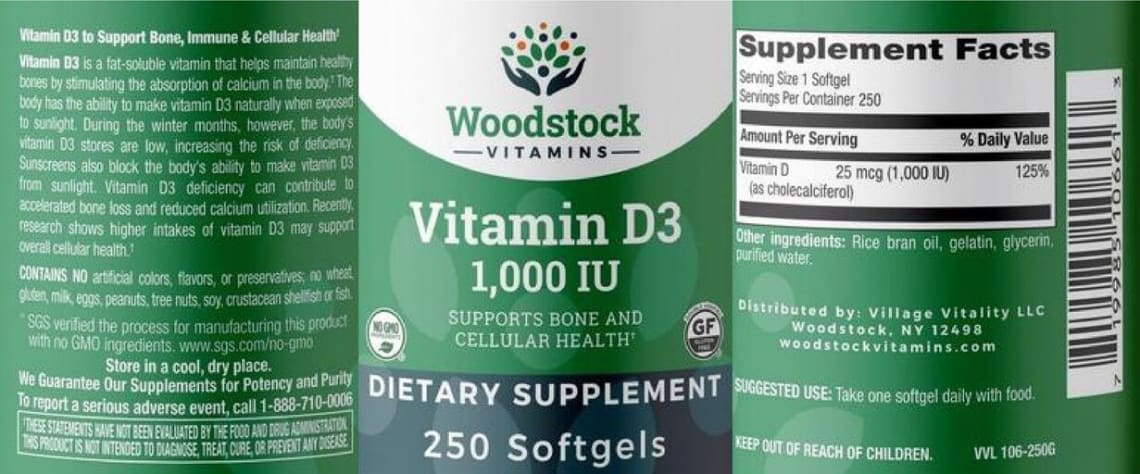 Vitamin D3 1,000 IU from Woodstock Vitamins