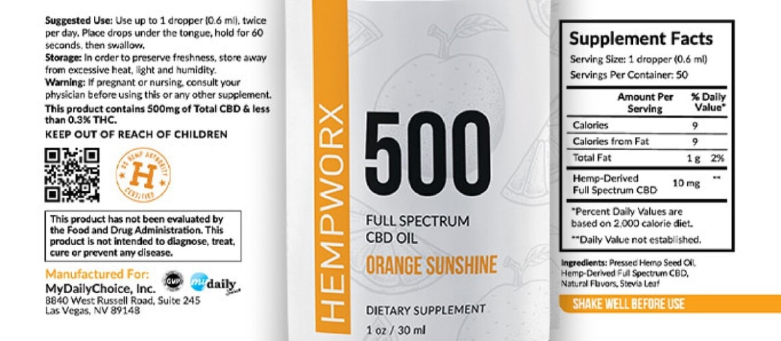 500 Full Spectrum CBD Oil Orange Sunshine from HempWorx