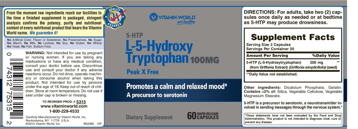5-HTP L-5-Hydroxy Tryptophan 100 mg from Vitamin World