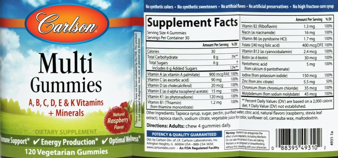 Multi Gummies Natural Raspberry Flavor from Carlson