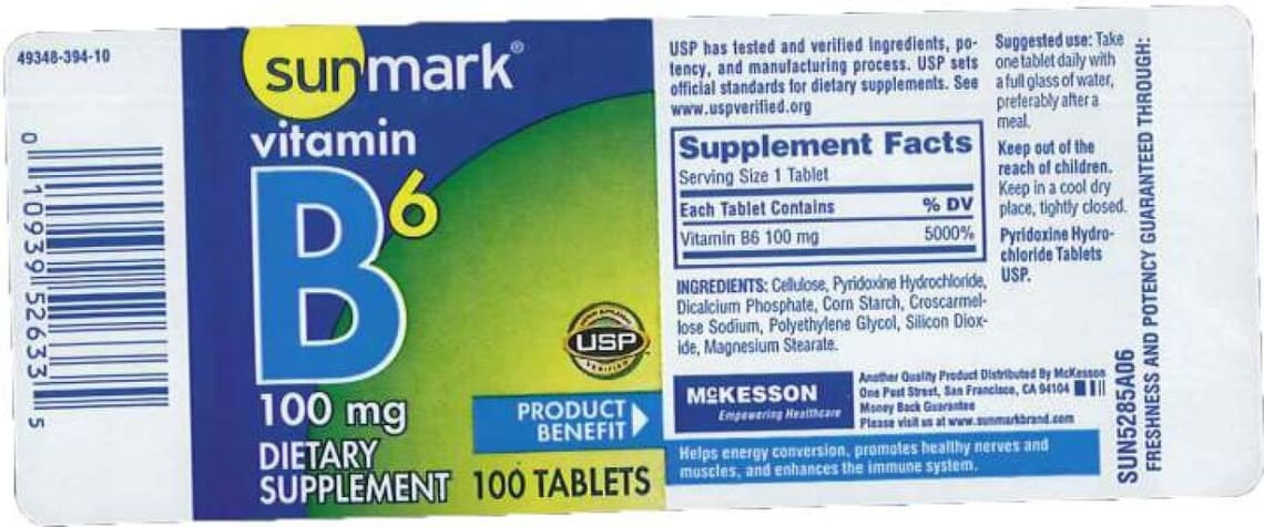 Vitamin B6 100 mg from sunmark