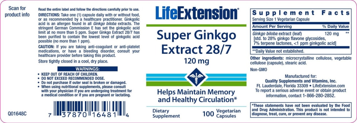 Super Ginkgo Extract 28/7 120 mg from Life Extension